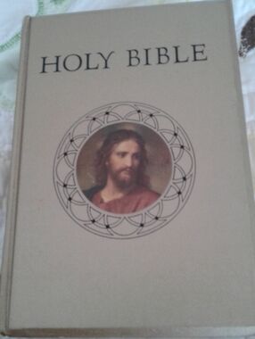 Vintage 1953 Catholic Action Edition Holy Bible Hardcover with Portrait -  Beige